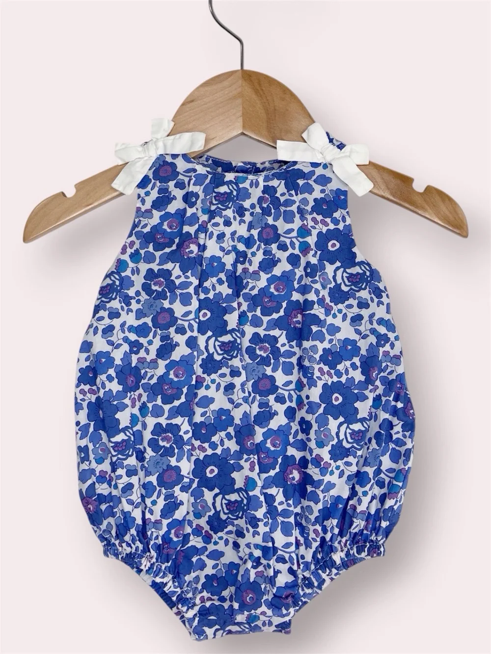 EUC Jacadi Paris bubble romper blue floral Liberty print sleeveless 1 month